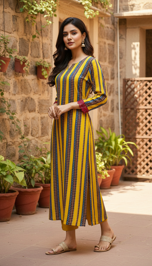 Golden Sunshine Straight Striped Kurta