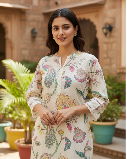 Elegant Block Print Cotton Ethnic Kurta