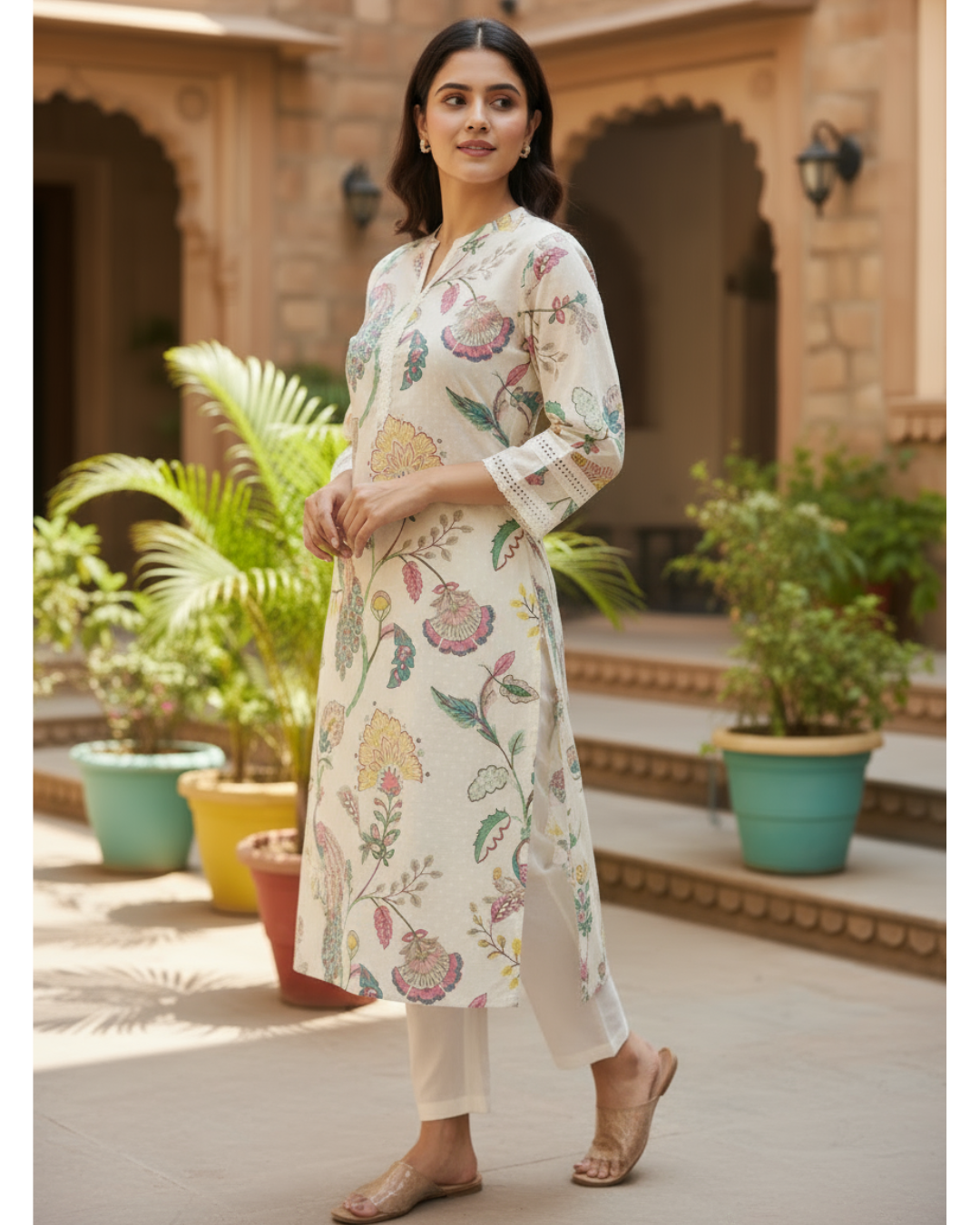 Elegant Block Print Cotton Ethnic Kurta