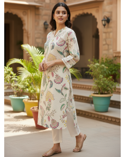 Elegant Block Print Cotton Ethnic Kurta