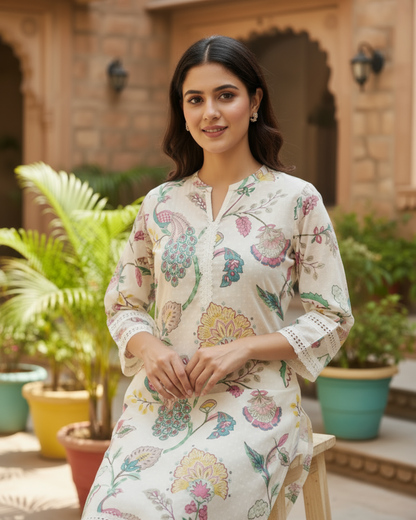 Elegant Block Print Cotton Ethnic Kurta