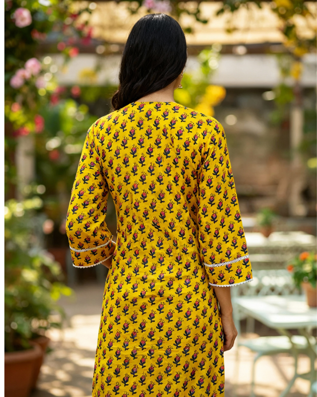 Mustard Block Print Cotton Kurta