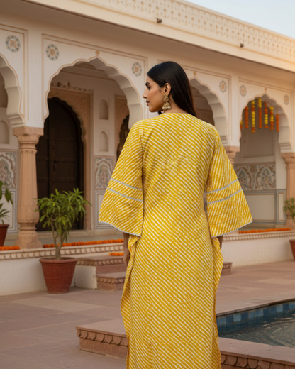 Sunshine Yellow Leheriya Cotton Bell Sleeve Kurta
