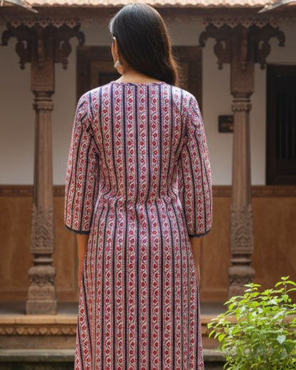 Pink Printed Cotton Straight Kurta Set