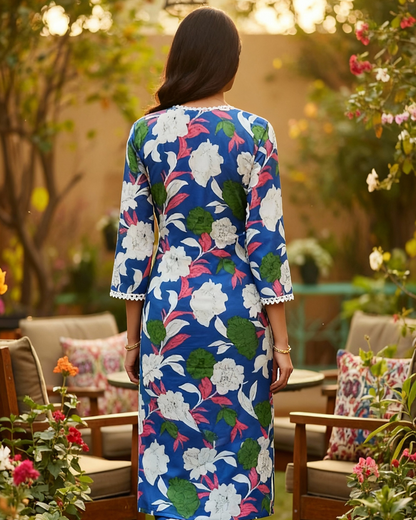 Product Content: Blue Floral Cotton Kurta