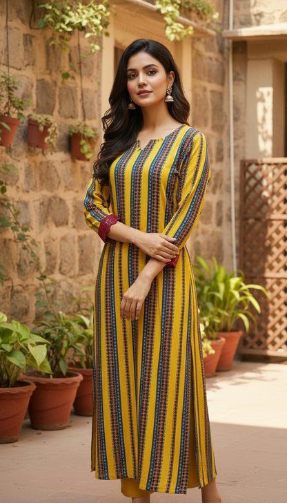 Golden Sunshine Straight Striped Kurta
