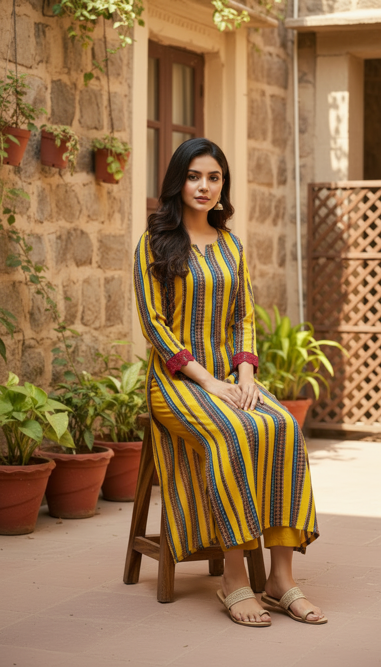 Golden Sunshine Straight Striped Kurta