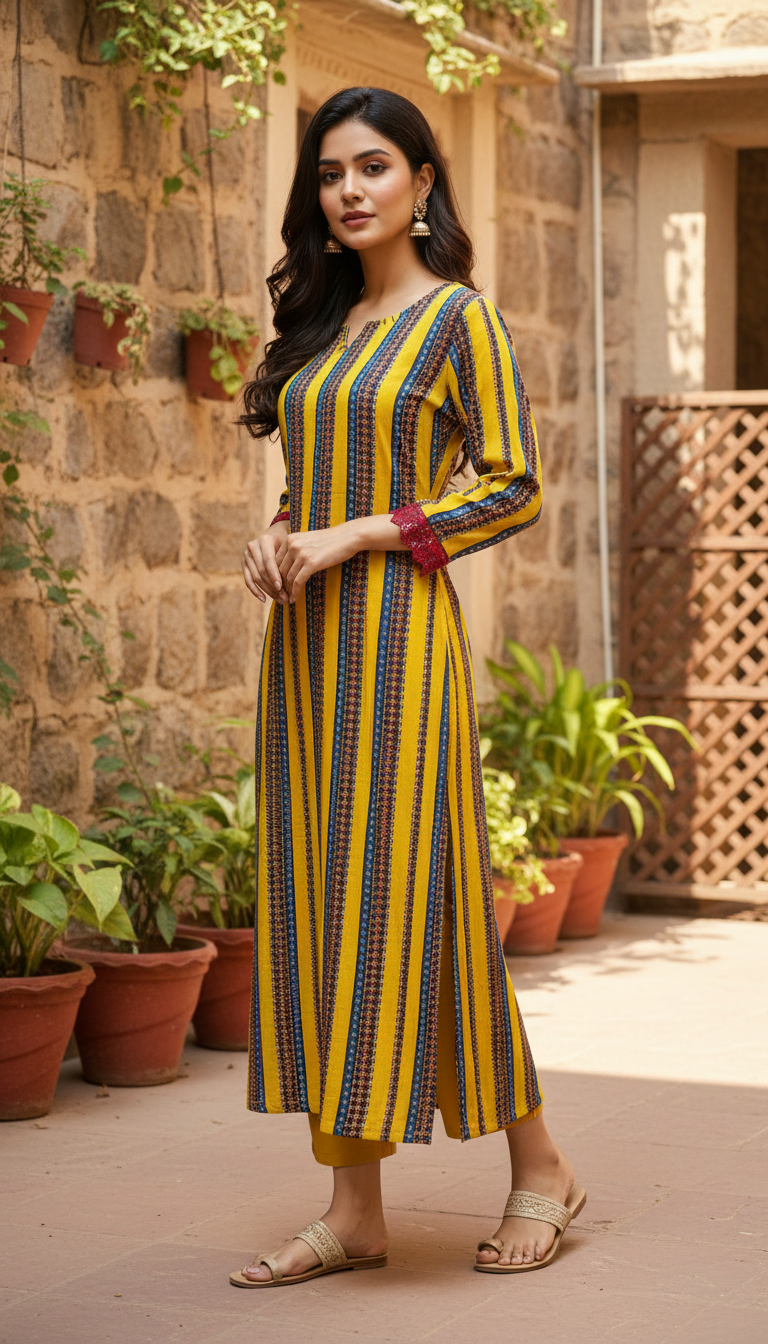 Golden Sunshine Straight Striped Kurta