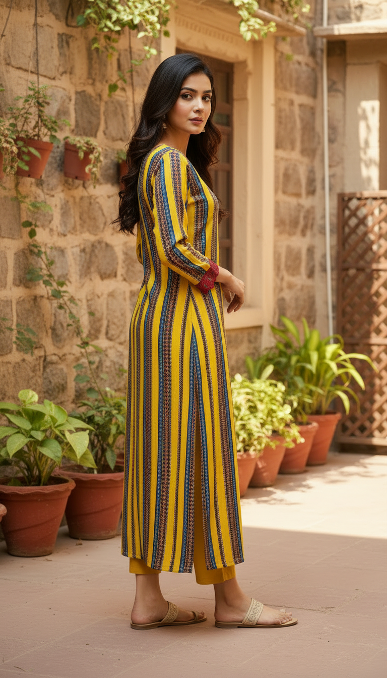 Golden Sunshine Straight Striped Kurta