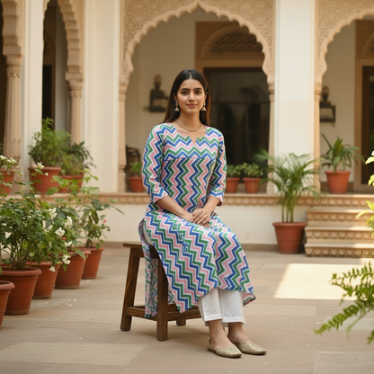 Vibrant Chevron Cotton Midi Dress