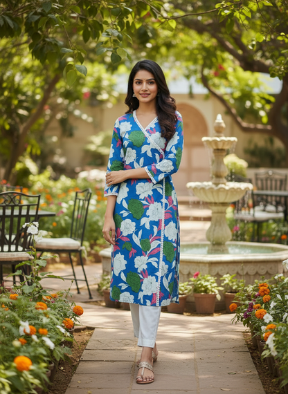 Product Content: Blue Floral Cotton Kurta
