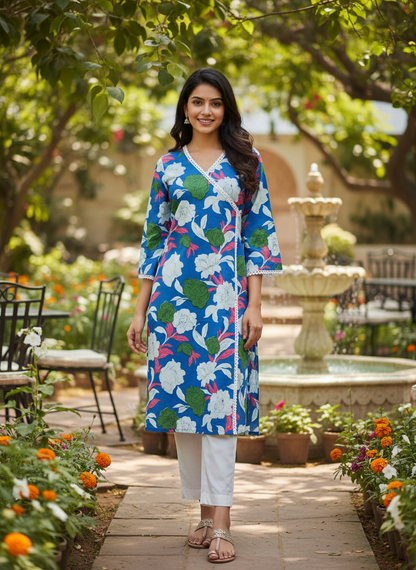 Product Content: Blue Floral Cotton Kurta