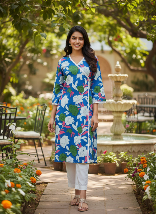 Product Content: Blue Floral Cotton Kurta
