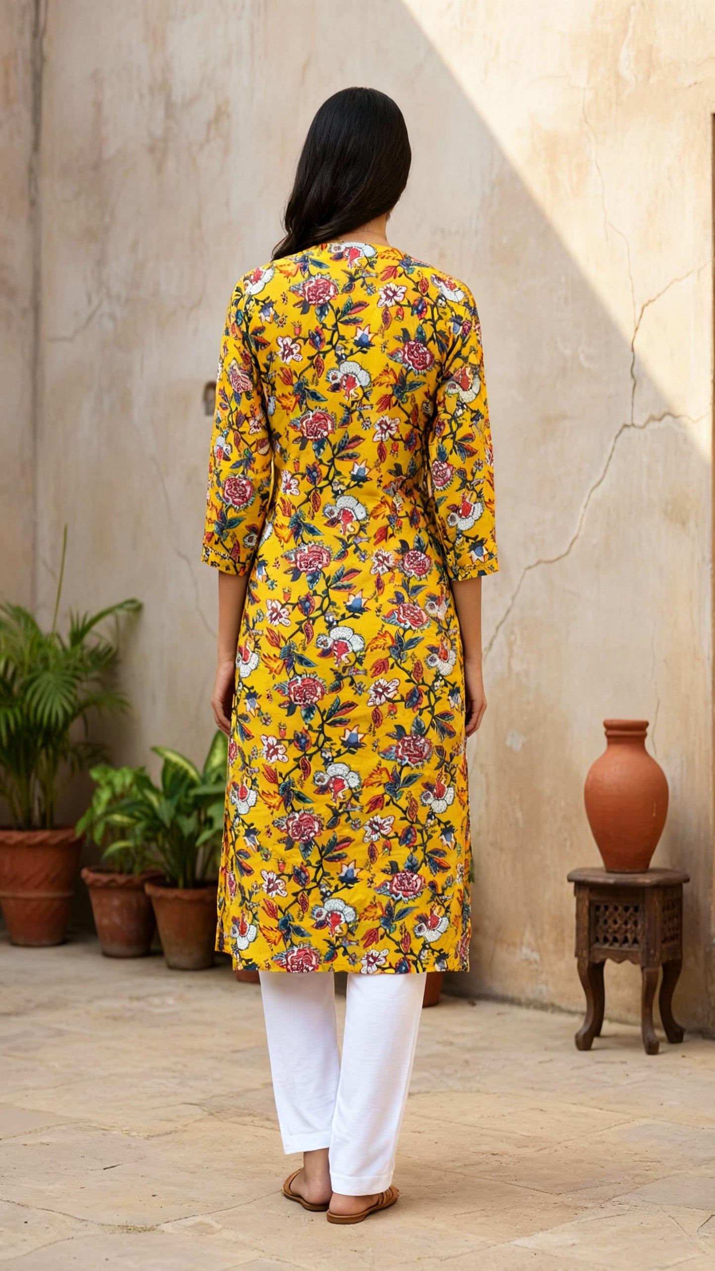 Sunny Yellow Floral Cotton Kurta