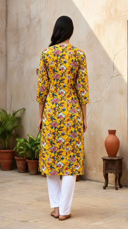 Sunny Yellow Floral Cotton Kurta