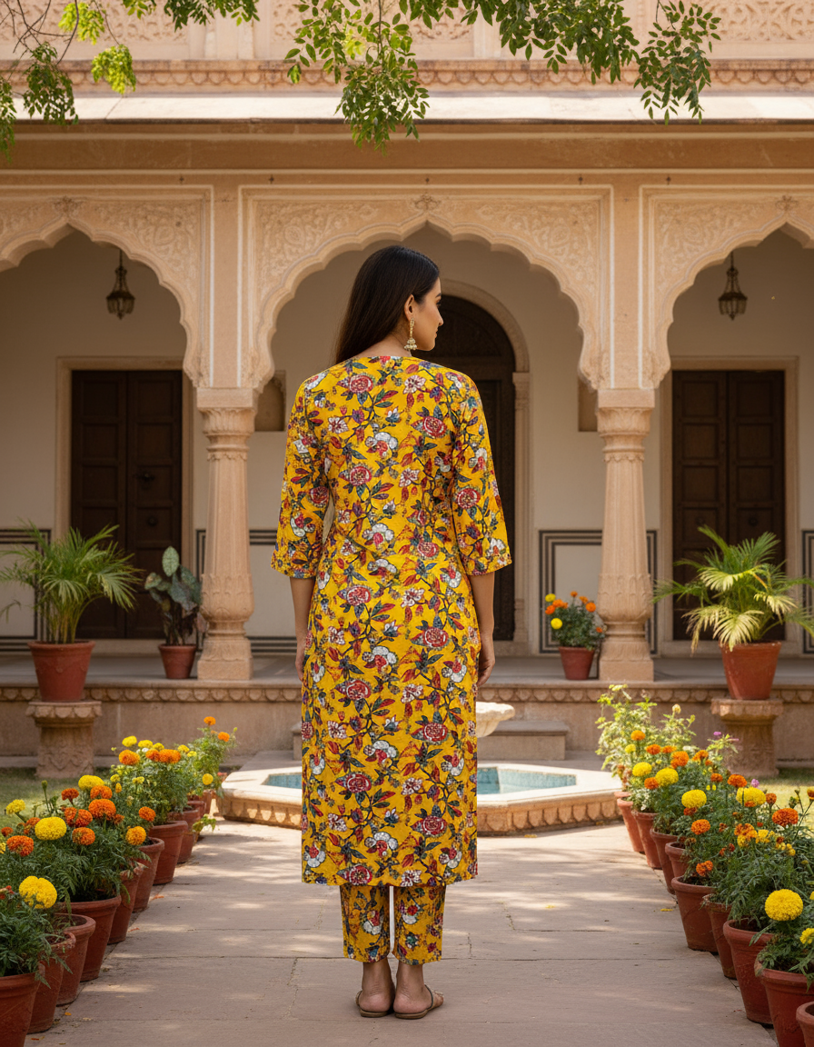 Sunny Yellow Floral Cotton Kurta