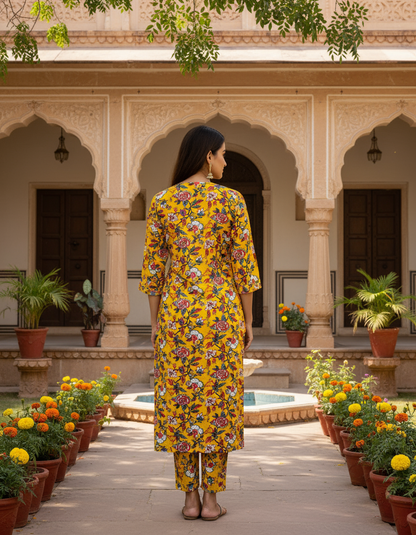 Sunny Yellow Floral Cotton Kurta