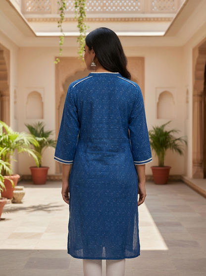 Indigo Block Print Cotton Everyday Wear Kurta