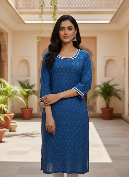 Indigo Block Print Cotton Everyday Wear Kurta