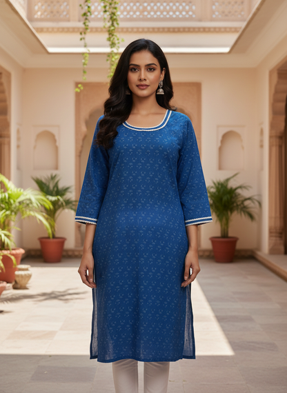 Indigo Block Print Cotton Everyday Wear Kurta