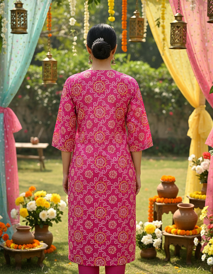Hot Pink Bandhani Print Cotton Kurta